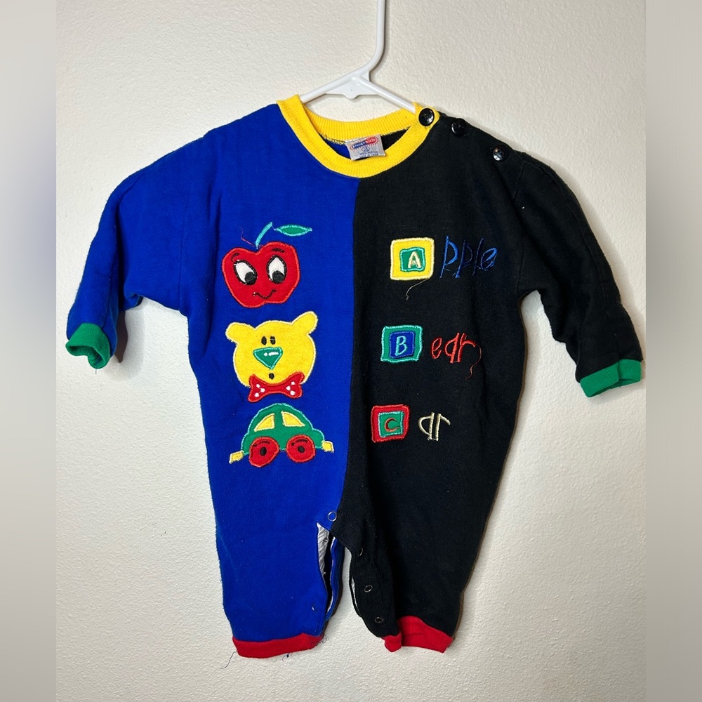 Vintage Popsicle ABC Baby Size 12 Months Romper Multi Color Block Embroidered